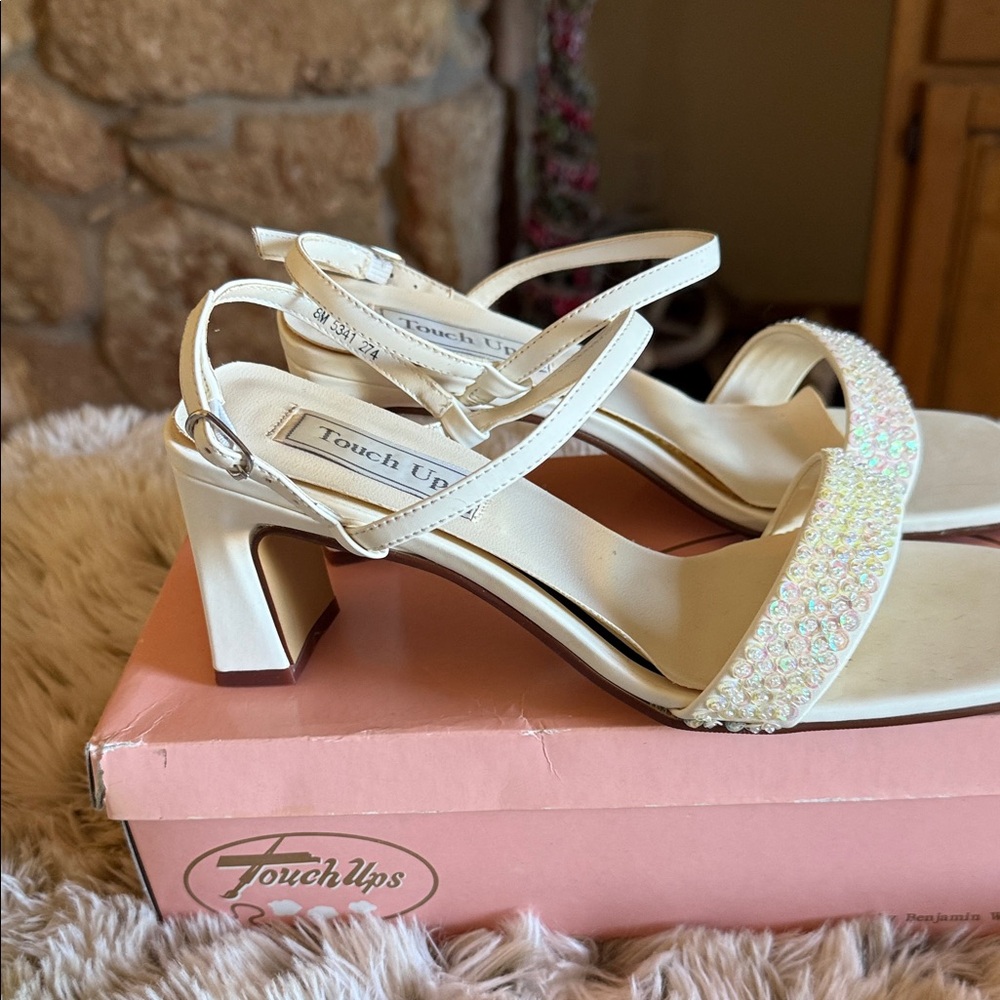 Touch Ups Cream Heels with Sparkling Strap